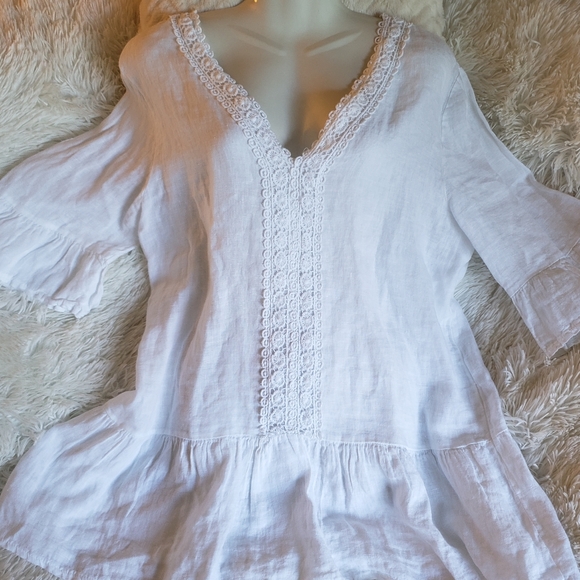 Francesca Bettini Tops - NWT Linen Cotton Flowy White Billowy Boho Tunic L